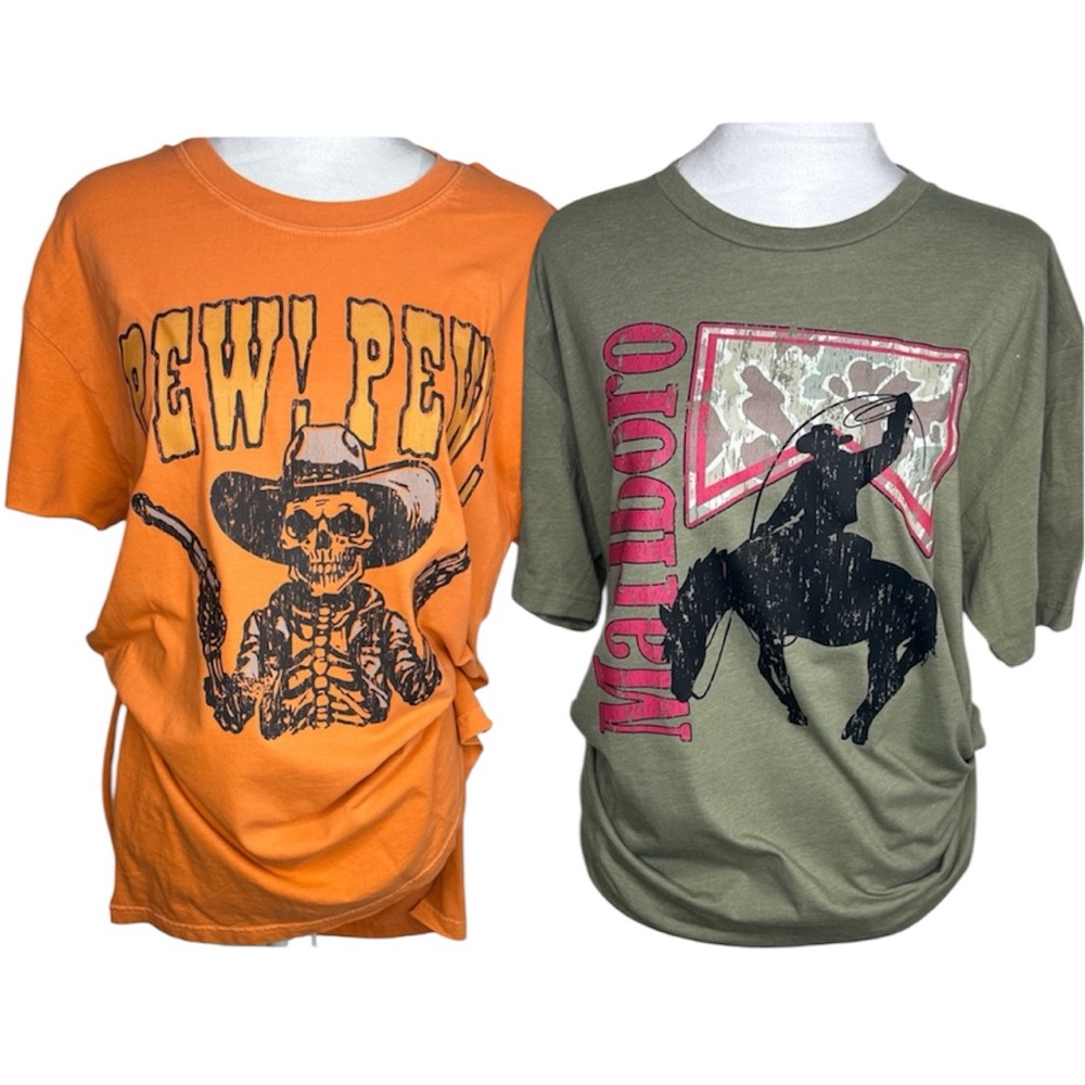 Western Cowboy Graphic Oversized Tshirt Bundle Side Slit Tee